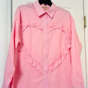 London Rose Pink Button Down Heart Ruffle Top